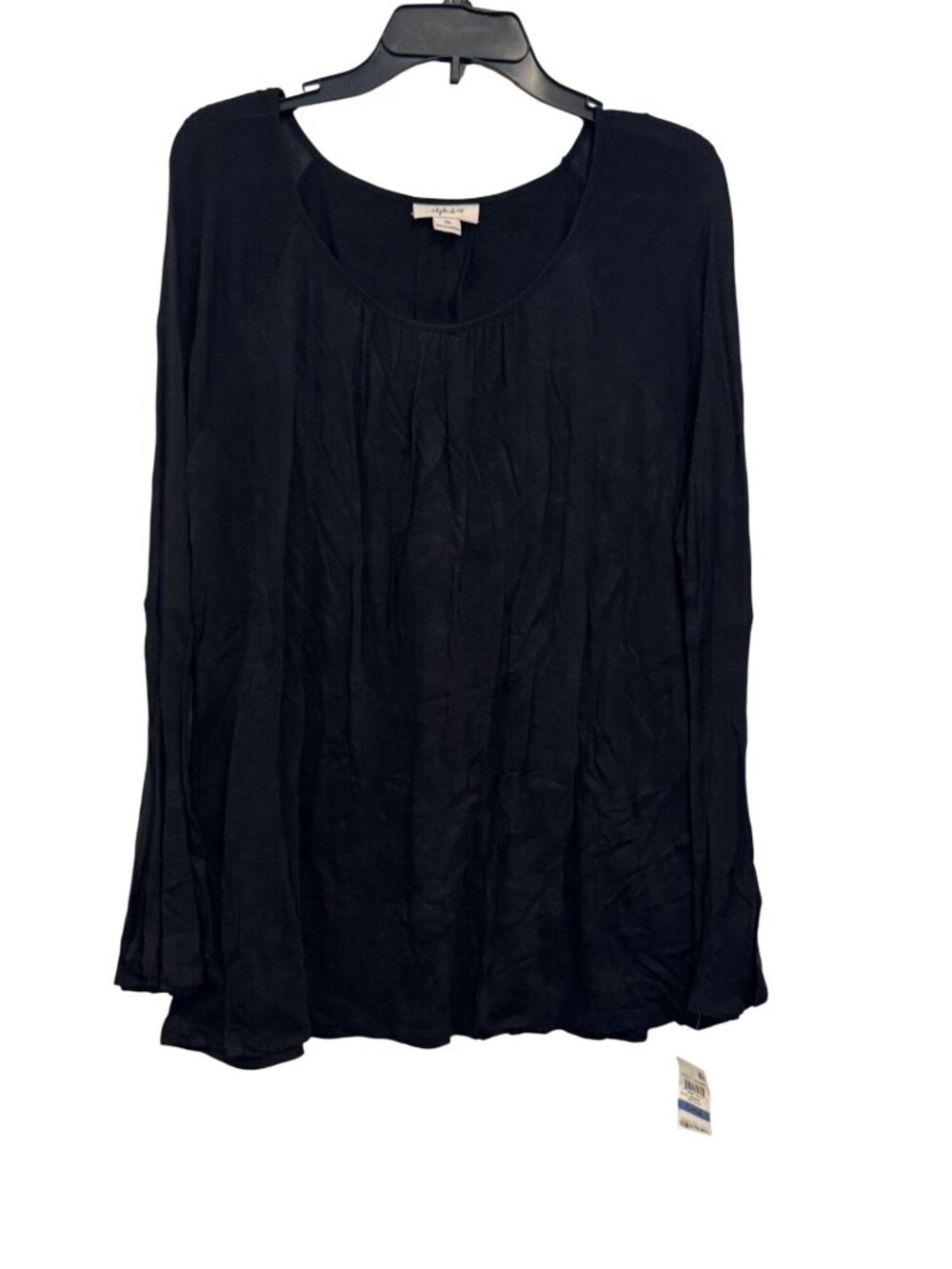 Style & Co Deep Black Rayon Long Sleeve Womens XL Blouse Utility Charm New